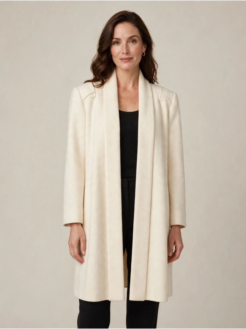 Vintage Preston & York Cream Open-Front shoulder pads 1990’s overcoat 100% wool